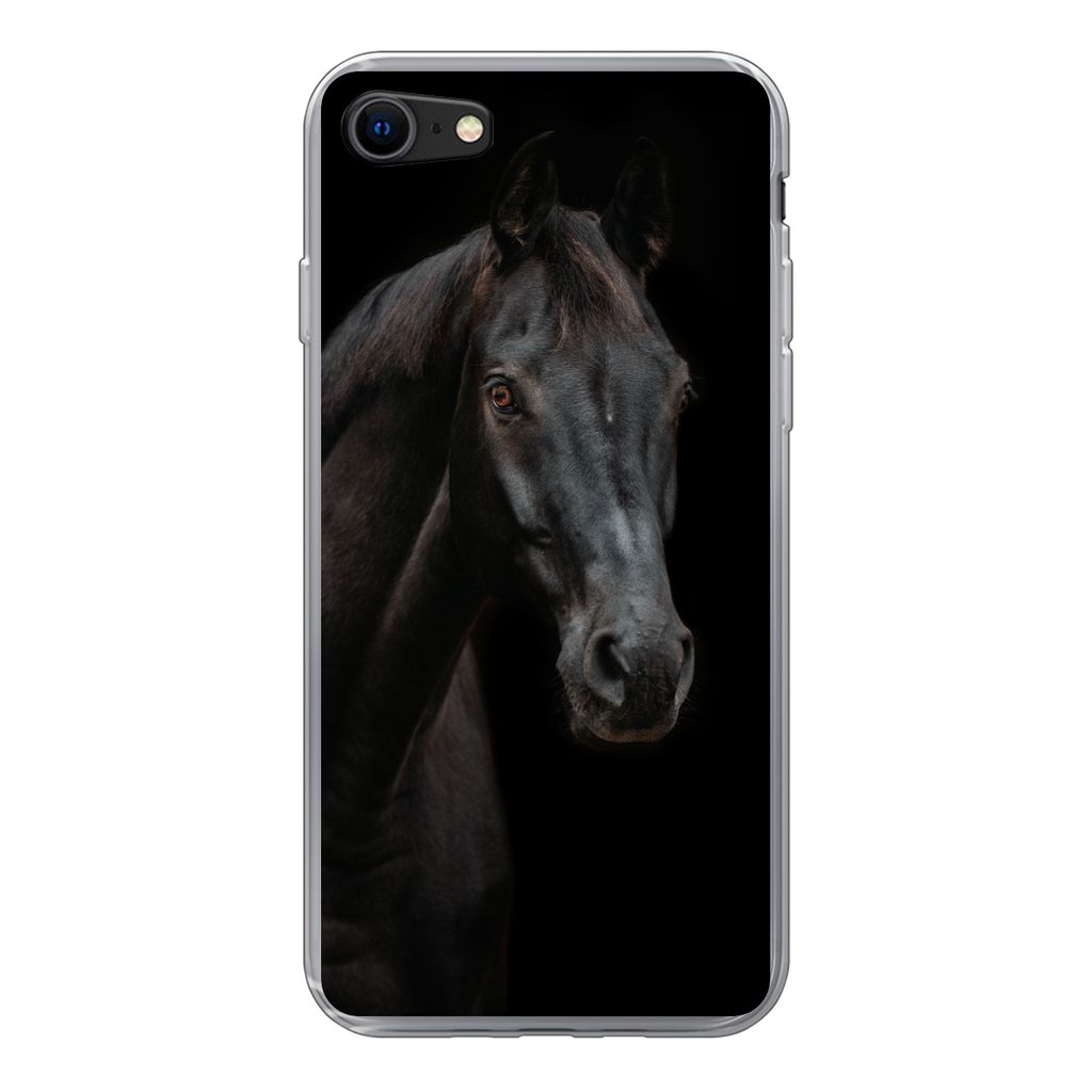 MuchoWow Handyhülle Schutzhülle Hülle für iPhone SE 2022 Pferd - Nutztier - Schwarz Silikon Softcase Handy Hülle - Schutzhülle