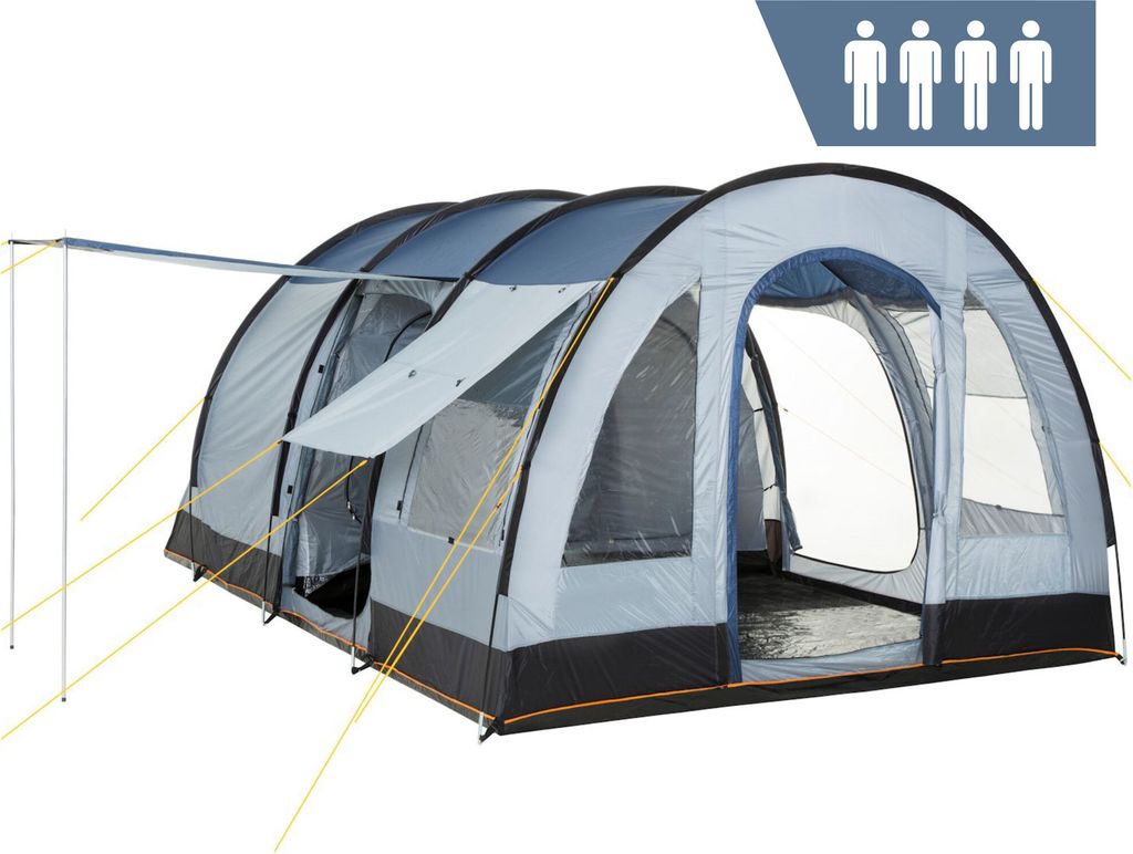CampFeuer Zelt TunnelX für 4 Personen, Grau/Blau, Produktbild