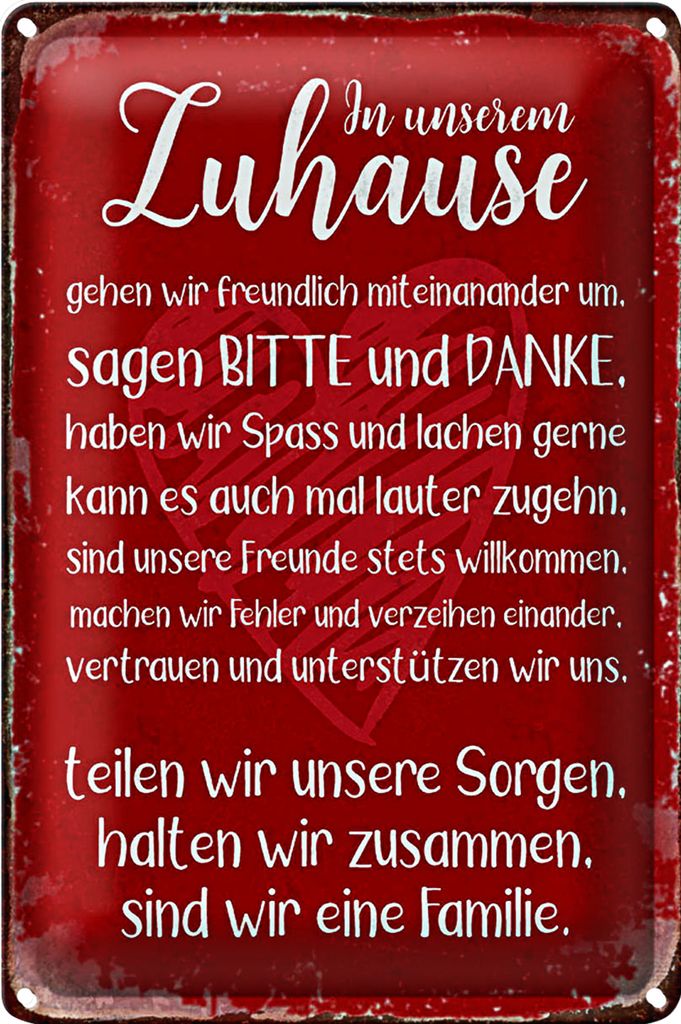 Blechschild Spruch 20x30cm Zuhause sind wir eine Familie