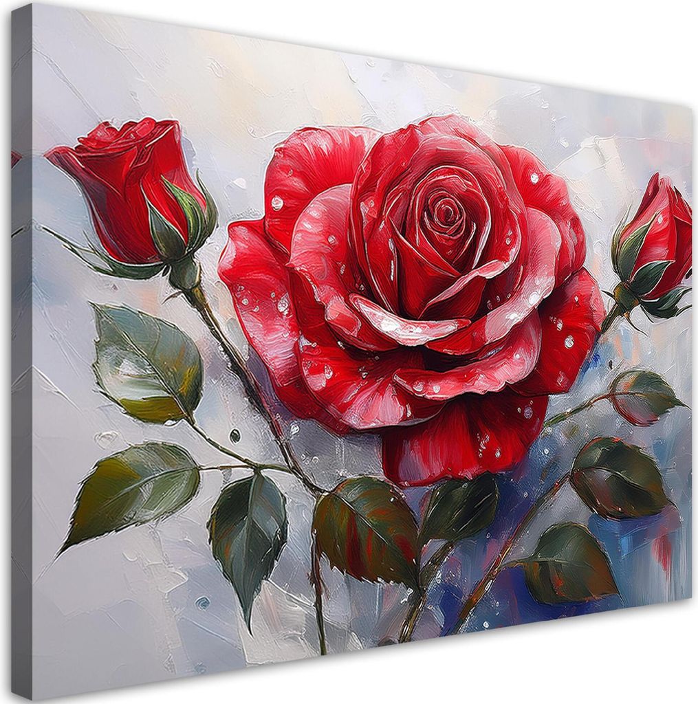 Leinwandbild Rote Rose Blume Gemalt 90x60 Feeby Rot bild für die wand bereit zum aufhängen