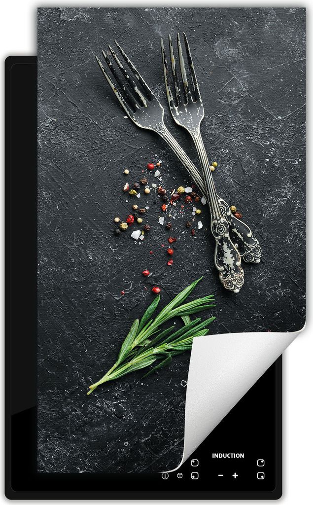 DarHaus Herdabdeckplatte 1 teilig 30x52 cm Anti Rutsch Matte Aufrollbar, schiefertafel - Gewürze