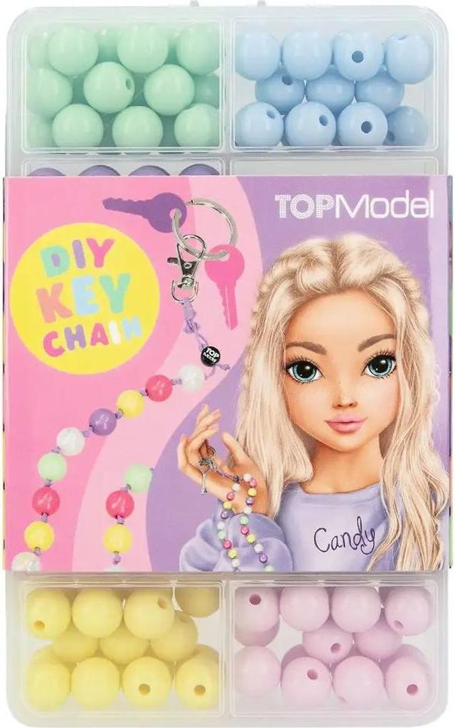 Depesche TOPModel - DIY Schlüsselanhänger Set, Perlen in 8 Farben, inkl. Bänder, Schlüsselringen uvm., zum kreativen Gestalten von Anhängern