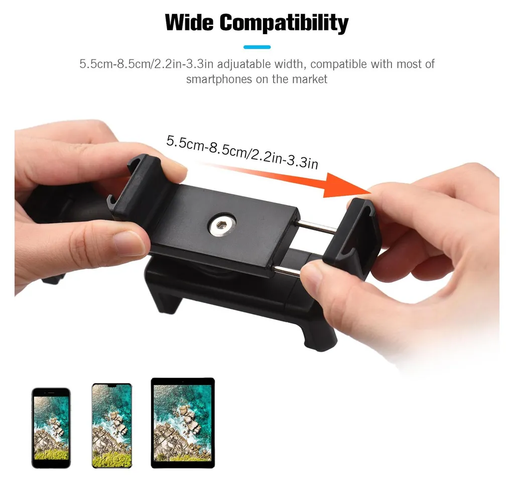 Andoer AD-04 Supporto universale per telefono con due staffe, morsetto verticale orizzontale, 4 supporti multifunzione per smartphone con slitta a contatto freddo per vlog, live streaming, lezioni video online - 2