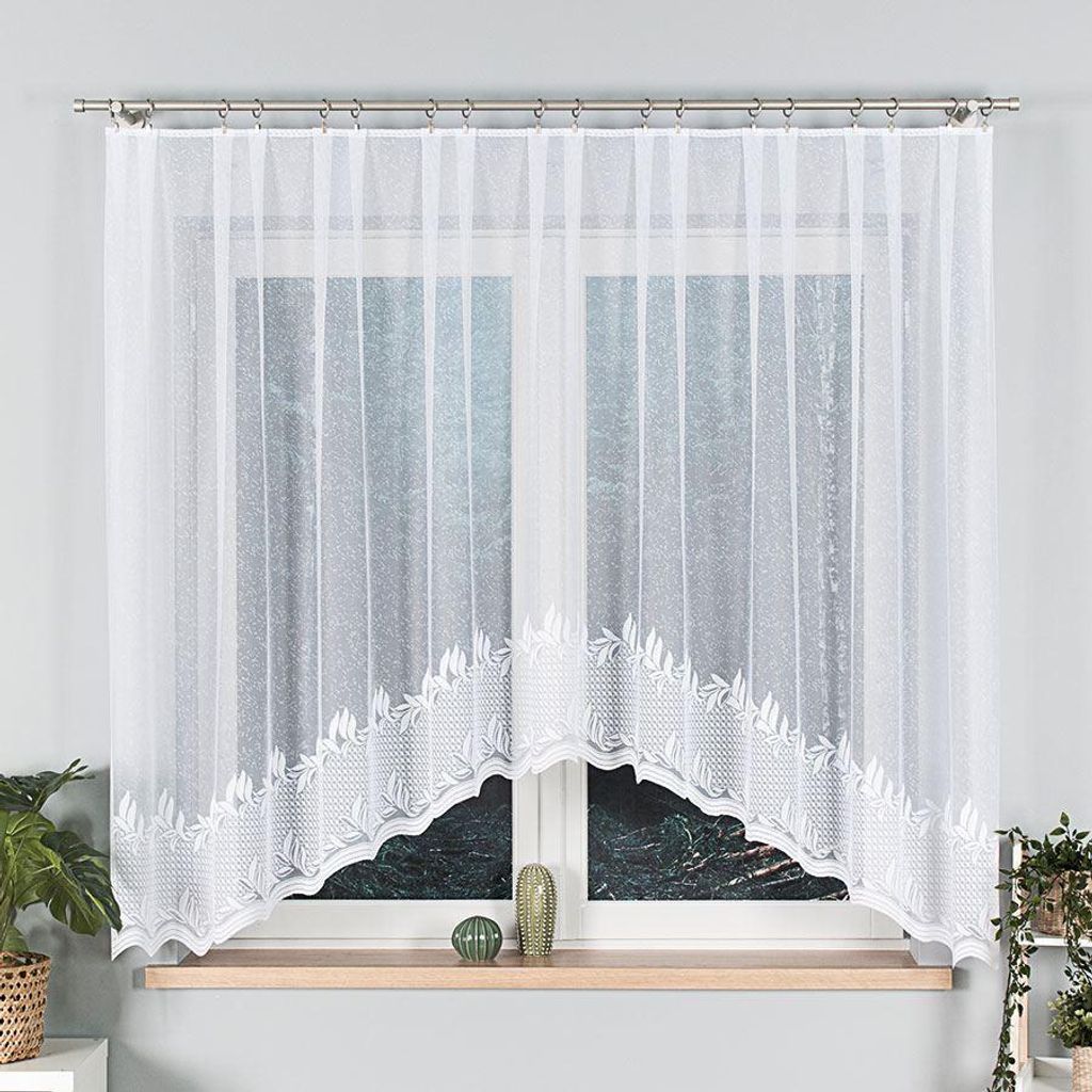 KAMELIA - Fertiggardine aus Jacquard mit Schnitt unten - 310x160 cm - weiß