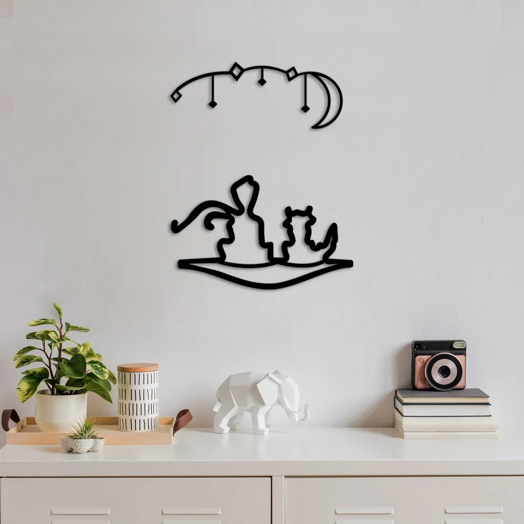 Wallity, Il Piccolo Principe 4, Accessorio decorativo da parete in metallo, Nero, 100 % METALLO, 58 x 22 cm