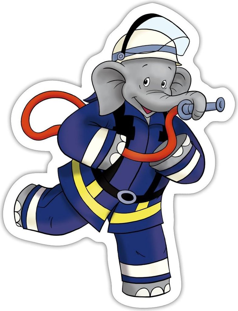 Spreadshirt Benjamin Blümchen Als Feuerwehrmann Sticker Aufkleber, 10 x 10 cm, Mattweiß