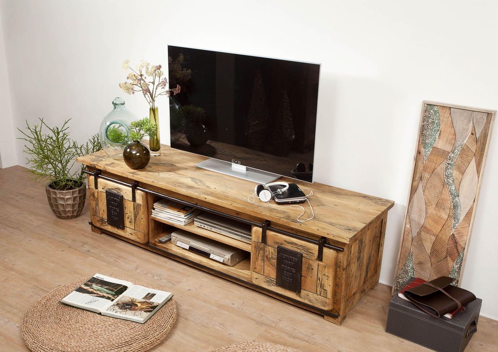 MASSIVMOEBEL24 TV-Board Mango 180x55x50 natur lackiert Produktbild 