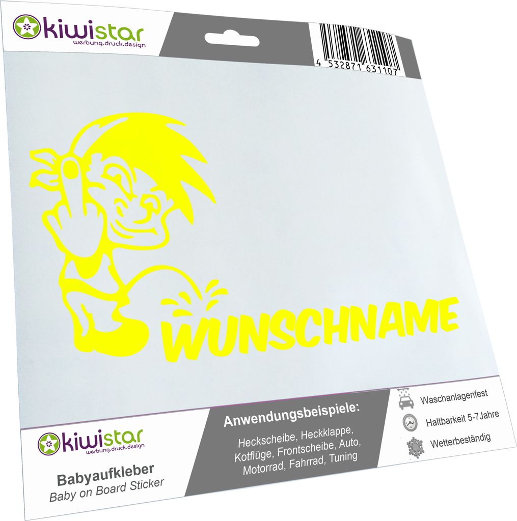 Kiwistar - Autoaufkleber - Piss on Wunschname - Junge mit Tuch & Finger - 24 cm - creme - Pissmännchen - Aufkleber für Auto, Laptop, Fahrrad, LKW...