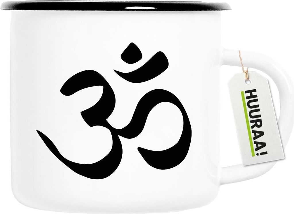 Huuraa Emaille Tasse Yoga-Om Symbol 300ml Vintage Campingbecher Geschenkidee