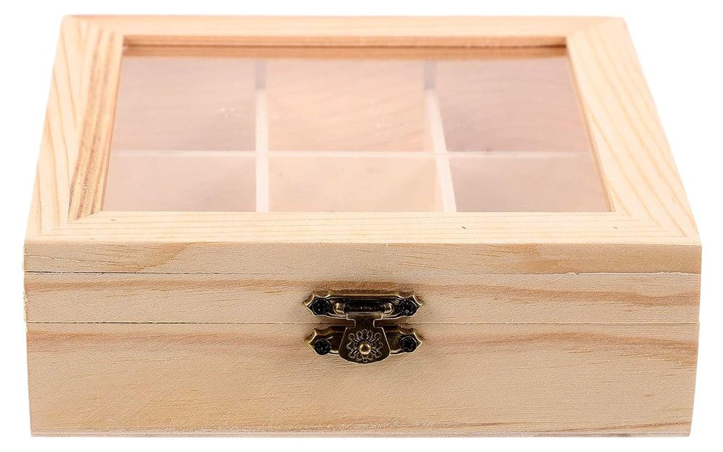 Aufbewahrungsbox aus Holz für Teebeutel mit Fächern und transparentem Fenster, multifunktionaler Organizer für Tee, Snacks und Kleinteile, glatt...