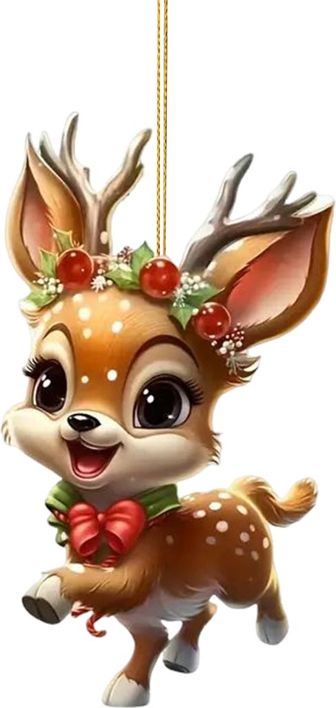 Weihnachtsornament Elch, flache Acryl-Hängedekoration, Cartoon-Hirsch, festlicher Anhänger für Weihnachtsbaum, Auto-Innenraum-Rückspiegel-Dekor
