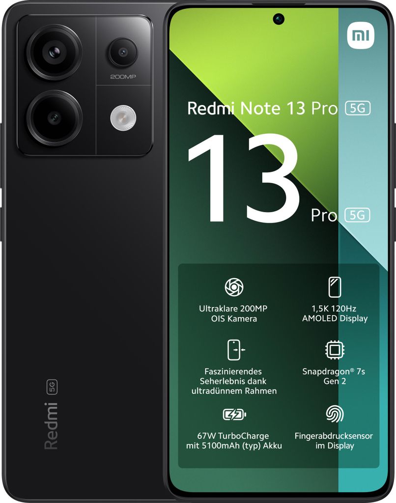 Xiaomi Redmi Note 13 Pro 5G Mitternachtsschwarz 8 Gigabyte Produktbild 