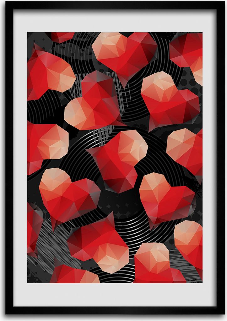 Bild - Bilderrahmen - 50 cm x 70 cm - MDF - Rahmen - Wandkunst Geometrische Herzen