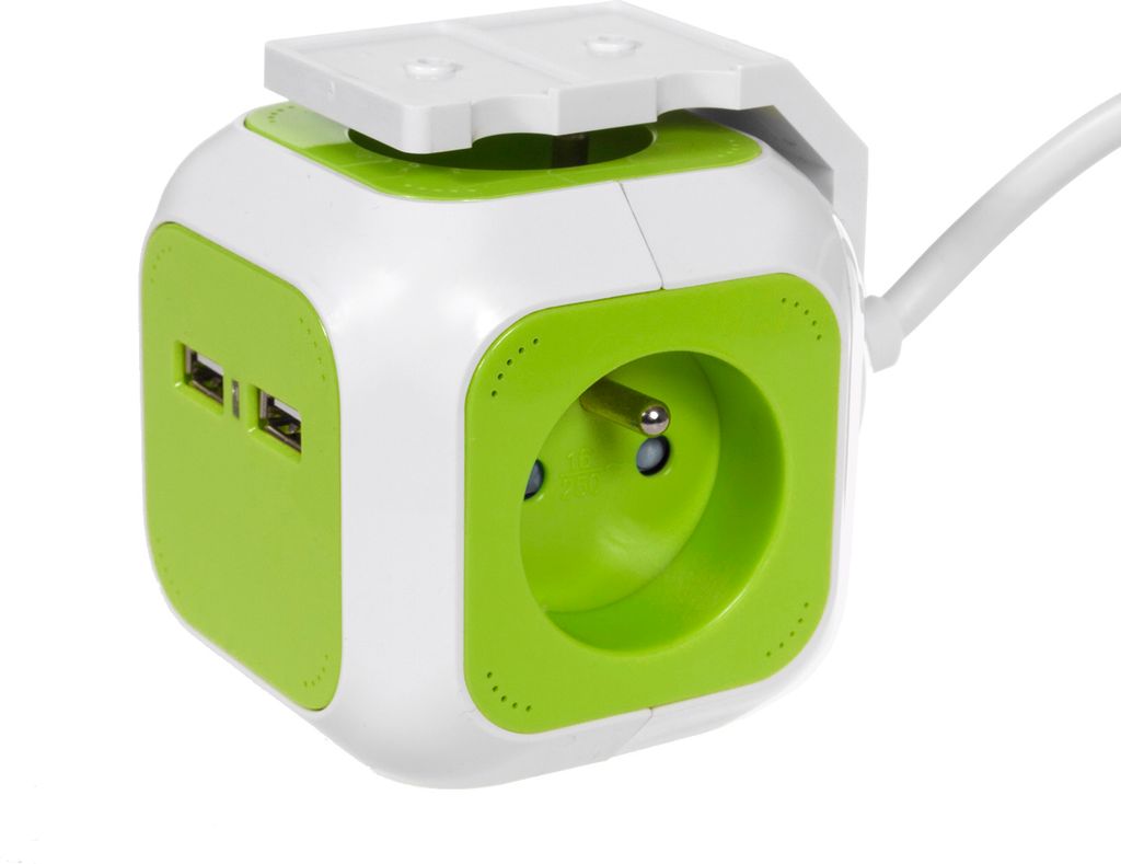 Prise quadruple MagicCube, 2 entrées USB 1,4 m GreenBlue Image du produit 
