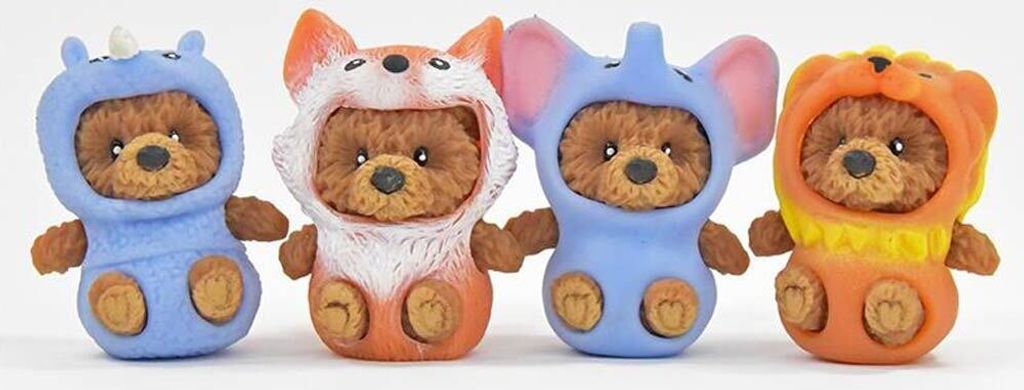4 x Dress-Up Teddybären Tier Klamotten TPR 7 cm Fuchs, Nashorn, Löwe, Elefant