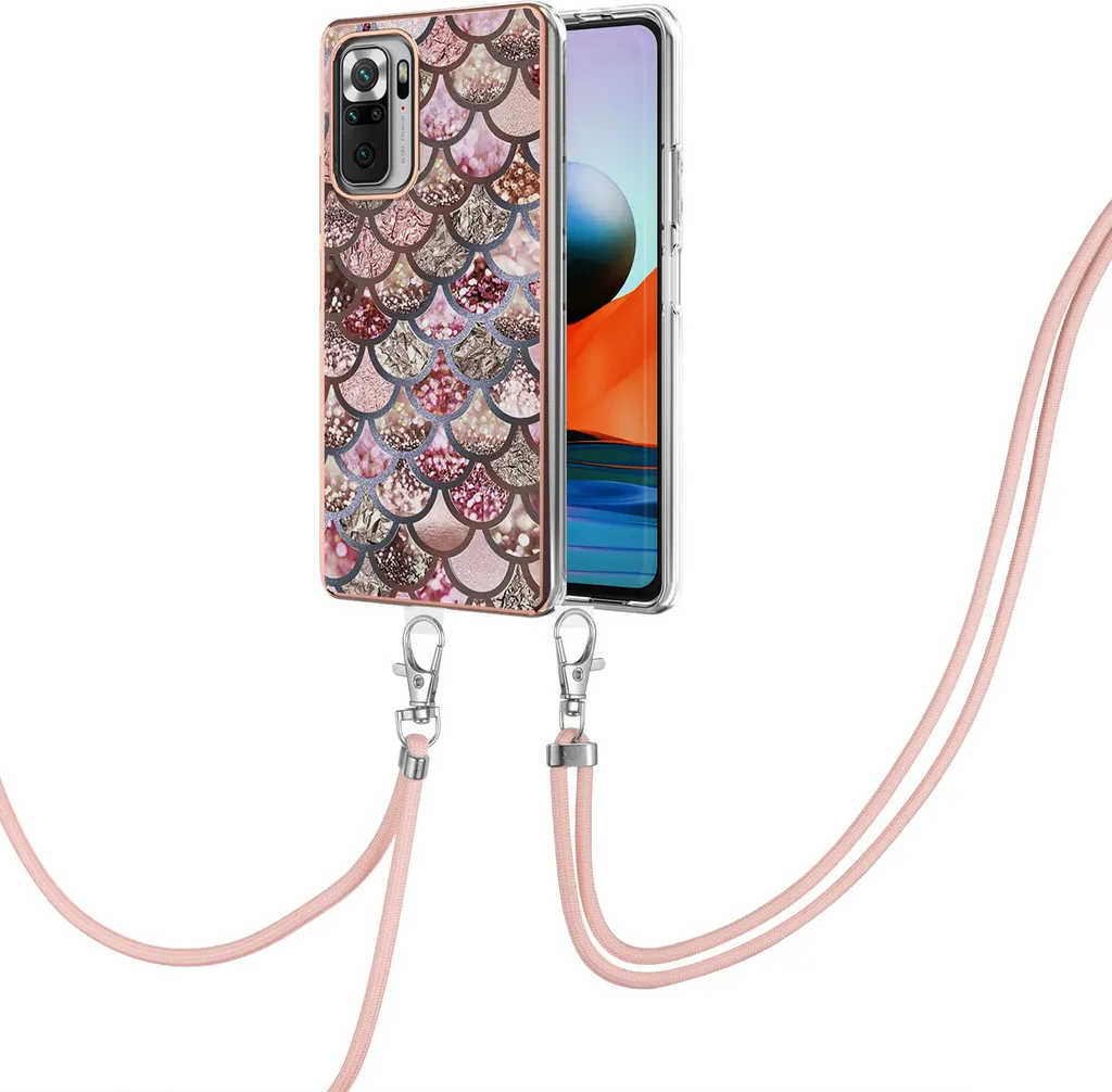 Custodia con cinturino per Xiaomi Redmi Note 10 Pro/10 Pro Max, custodia in TPU a fantasia con cinturino regolabile Coffee