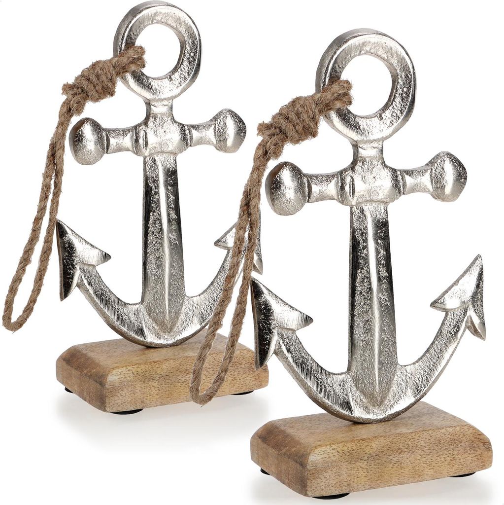 com-four 2x Deko Aufsteller Anker - maritime Dekofigur - Metall-Skulptur