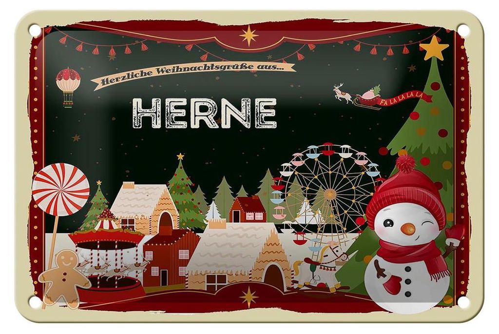 Blechschild Weihnachten Grüße aus HERNE Geschenk Dekoration 18x12cm