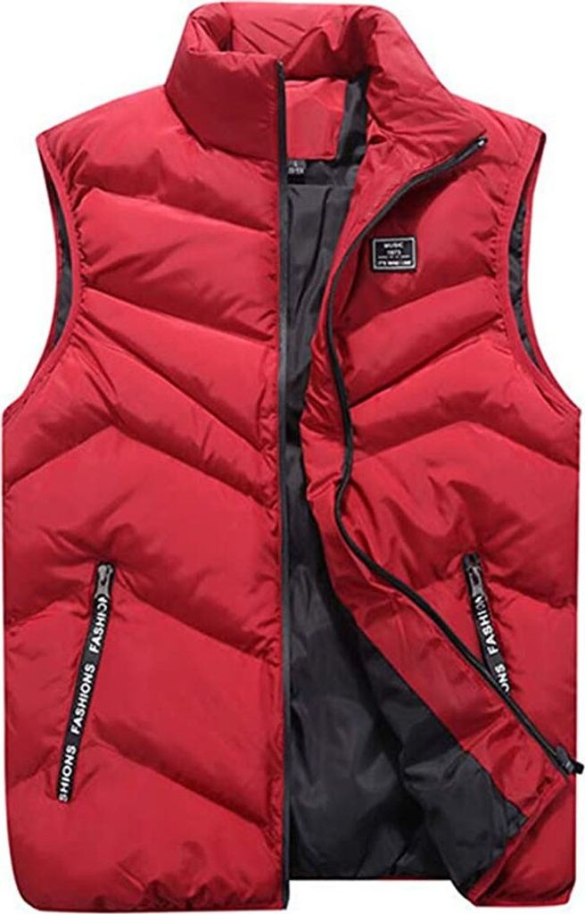 ASKSA Herren Steppweste mit Reißverschlusstaschen Daunenweste Body Warmer Outdoor Sport Winterweste, Rot, XL