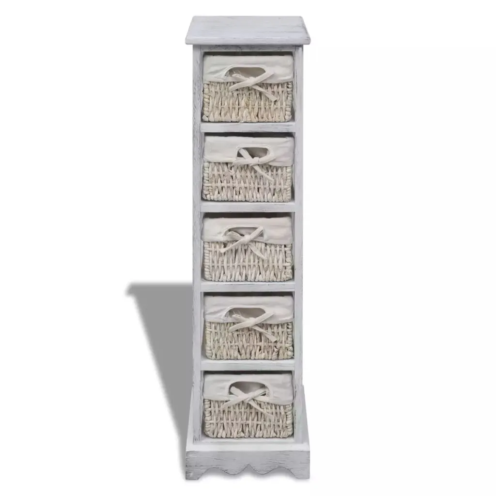 Meuble étagère bois blanc 5 paniers amovibles gain de place