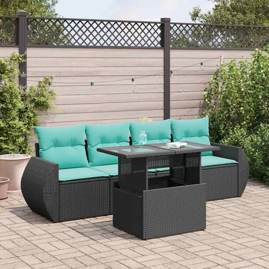 Maison Exclusive - 5tlg. Garten-Sofagarnitur mit Kissen Schwarz Poly Rattan Akazie