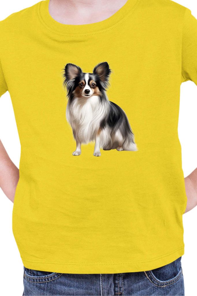 Kinder T-Shirt Dogs Breeds Papillon Dog Breed 006, 3-4 Jahr - 104 / Gelb