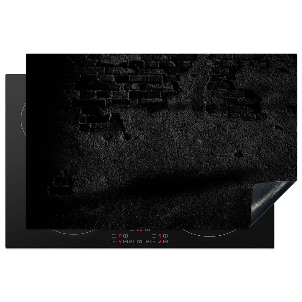 KitchenYeah Herdabdeckplatte Ziegel - Mauer - Zement - Schwarz - Weiß , 81x52cm, Küche Deko, Glaskeramikkochfeld Herdabdeckung, Abdeckplatte f...