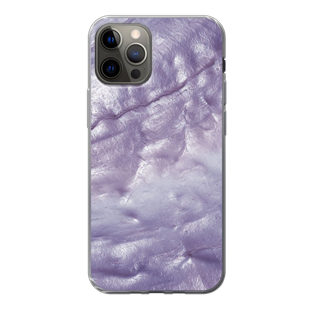 MuchoWow Handyhülle Schutzhülle Hülle für iPhone 12 Pro Perlmutt - Naturstein - Violett Silikon Softcase Handy Hülle - Abdeckung