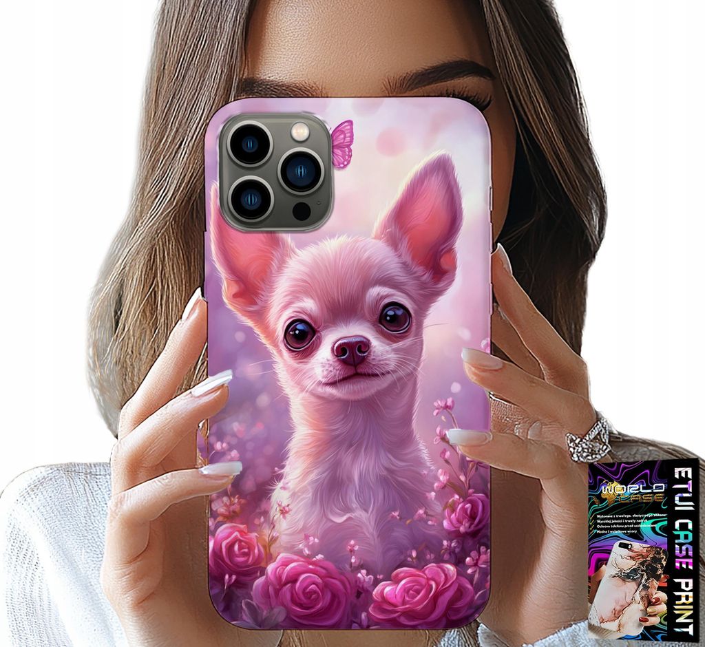Hülle Für Iphone 12 Pro - Süsser Chihuahua Auf Rosa Hintergrund Mit Blumen