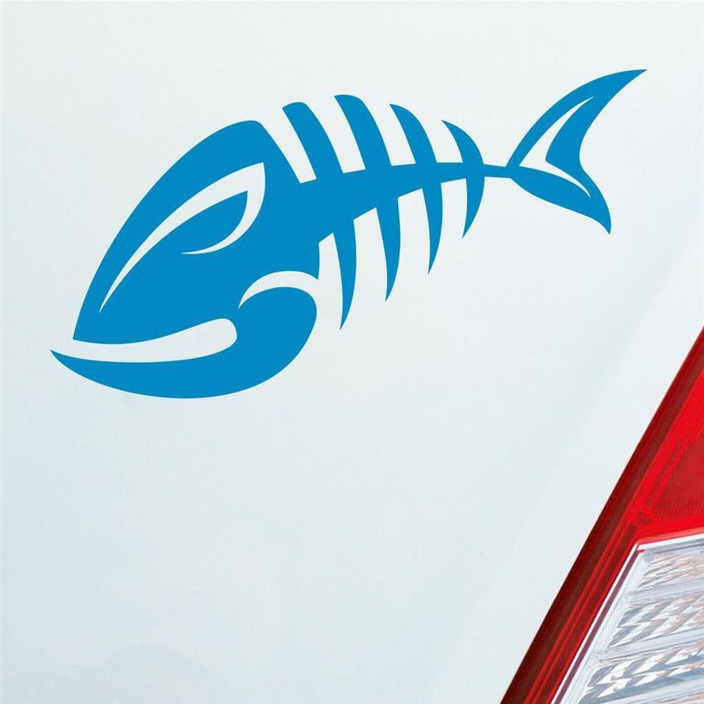Auto Aufkleber Fisch Gräte Kräte Tuning 12x7 cm Hellblau Sticker Heckscheibenaufkleber