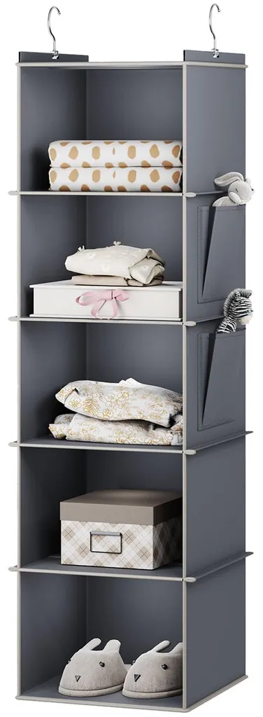 Rangement suspendu robuste renforcé MDF et tige bambou 5 cases de tri