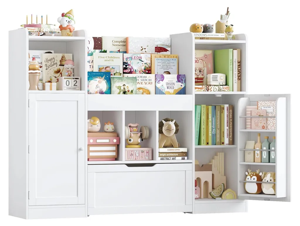 Meuble de rangement pour jouets blanc, organisateur enfant à 3 niveaux