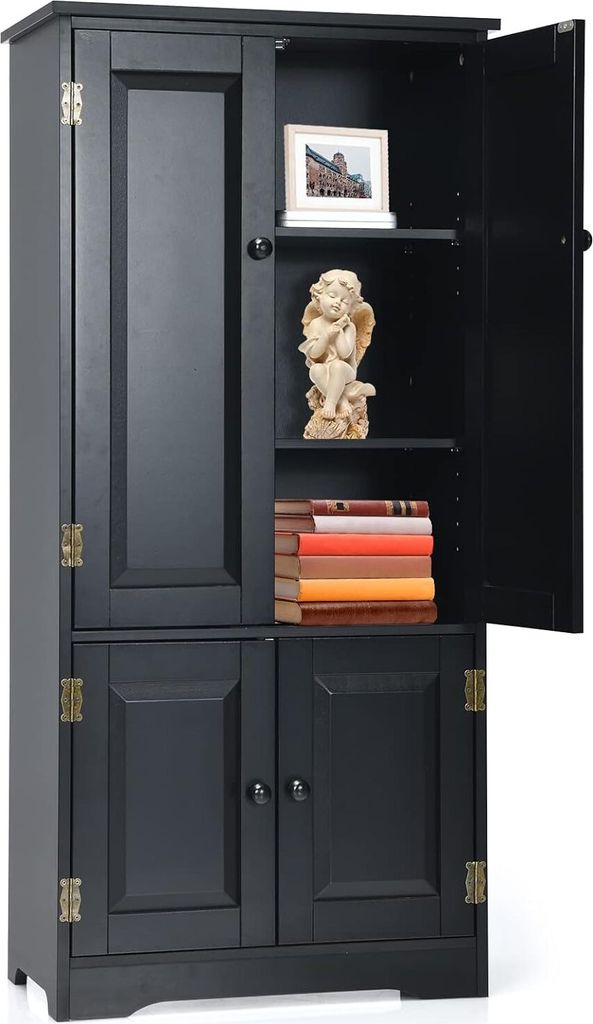 KOMFOTTEU Hochschrank aus Holz, vertikaler Stehschrank mit verstellbaren Regalen, Sideboard mit Kippschutz, Möbel für Schlafzimmer, Badezimmer, W...