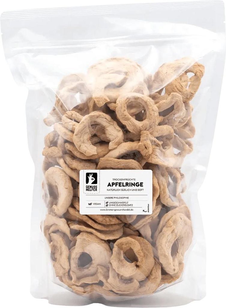 Apfelringe getrocknet, Trockenfrüchte ohne Zuckerzusatz & Produktbild 