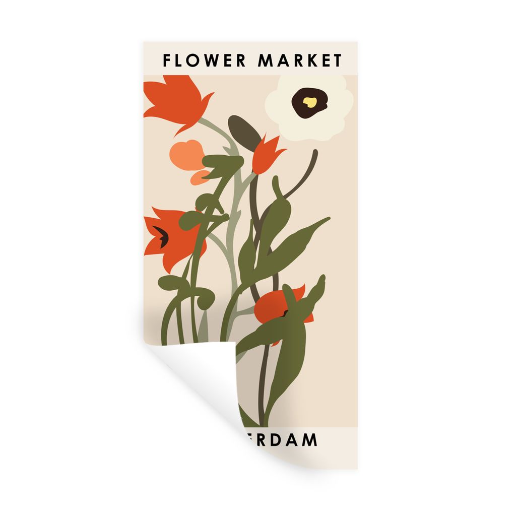 MuchoWow Wandtattoo Wandsticker Wandaufkleber Blumen - Pflanzen - Zitate - Pastell - Amsterdam 80x160 cm Selbstklebend und Repositionierbar - Sti...