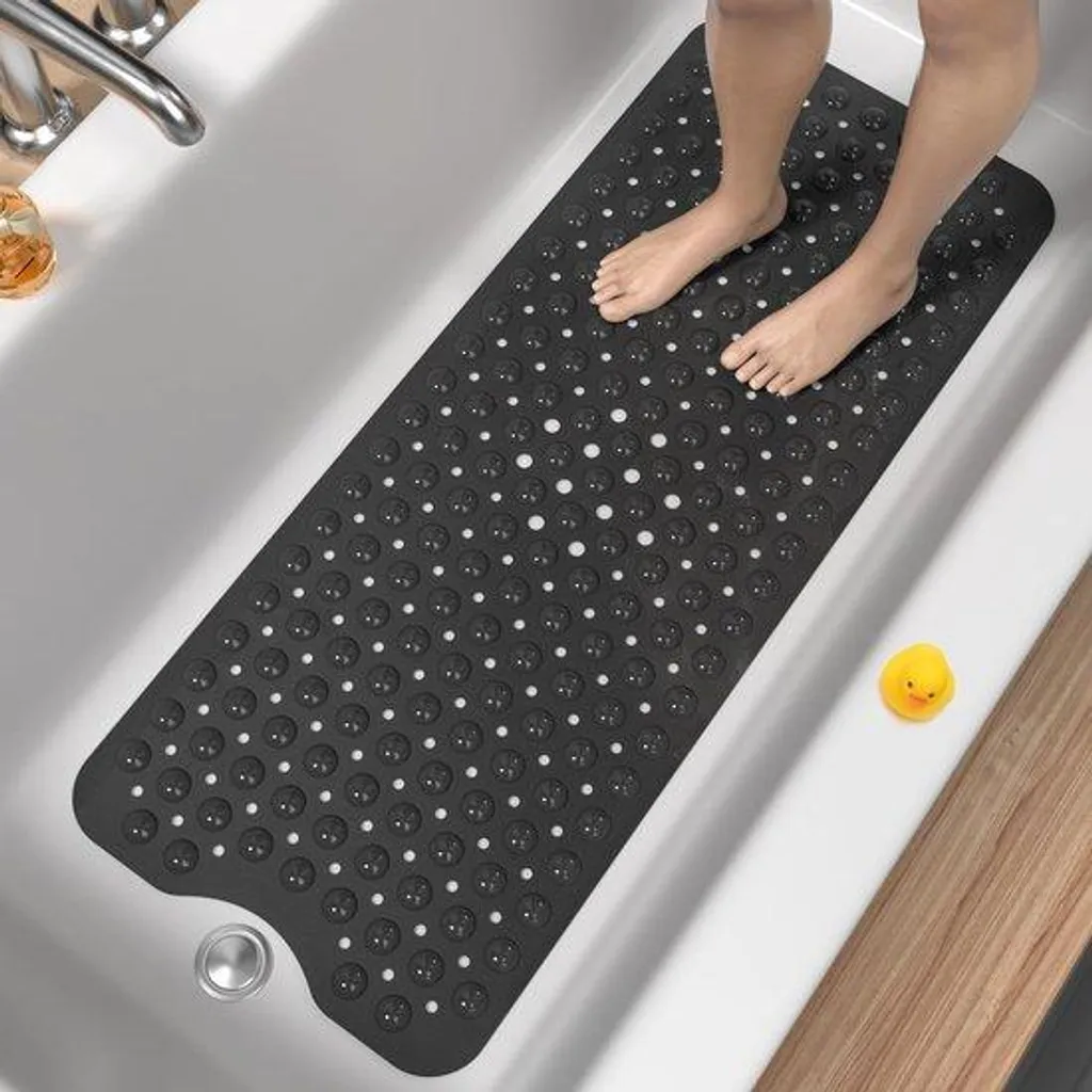 Grand tapis de douche noir 100x40 cm avec ventouses lavable en machine