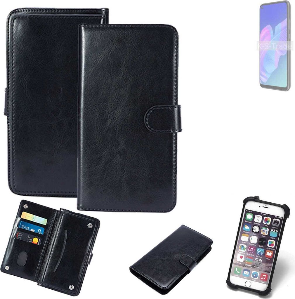 K-S-Trade 360° Hülle kompatibel mit Huawei P40 lite E schwarz Kunstleder Case BookCase WalletCase Kunstlederederhülle Handyhülle, Rundumschutz