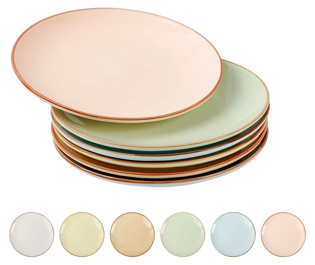 Dessertteller, Kuchenteller, Salatteller, Frühstücksteller Keramik - Teller Set für 6 Personen - Servierteller in Bonbonfarben - Ideal für Dess...