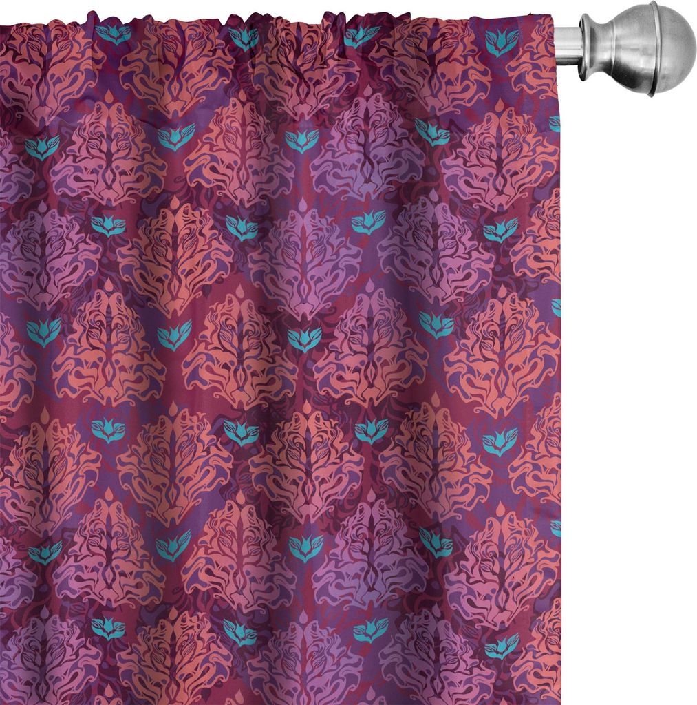 ABAKUHAUS Grunge Vorhänge, Gardinen, Abstrakte Natur inspirierte lila Muster-Weinlese-Blumenmuster symmetrische Symbole, 2 Stück 75 x 175 cm, Meh...