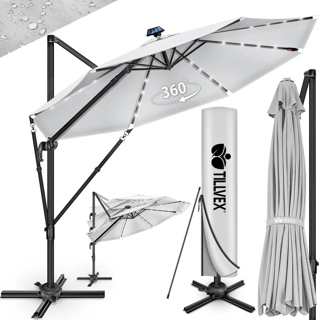 Parasol tillvex 330cm Gris Alu - Inclinable 360° et protection UV50+