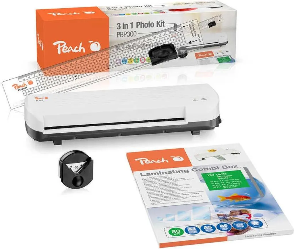 Machine à plastifier 4en1 Peach PBP300, massicot intégré et 50 transparents