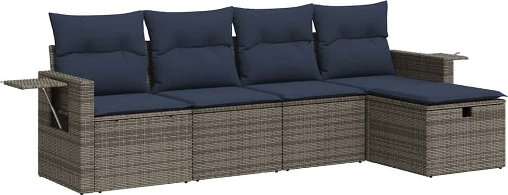 5-tlg. Garten-Sofagarnitur mit Kissen Grau Poly Rattan