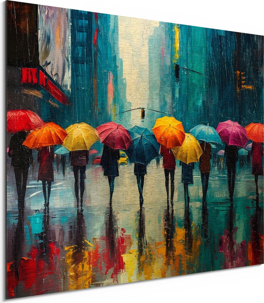 DEQORI Alu-Dibond Bild Gold 40x30 cm 'Impressionen im Regen' Wandbild Metall dünn Design