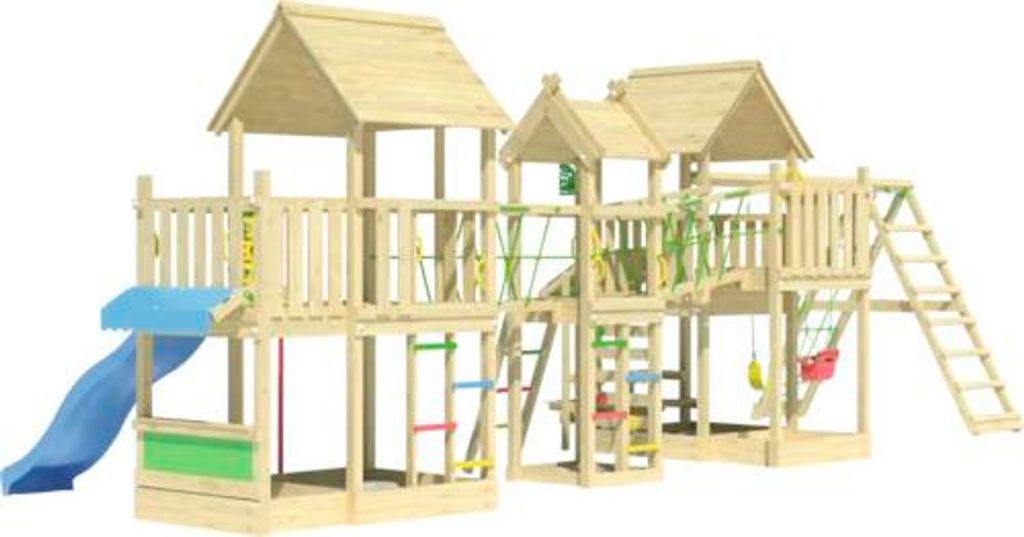 Doppelschaukel Spielhaus mit Stelzen Jungle Gym 954 x 342 cm Holz braun