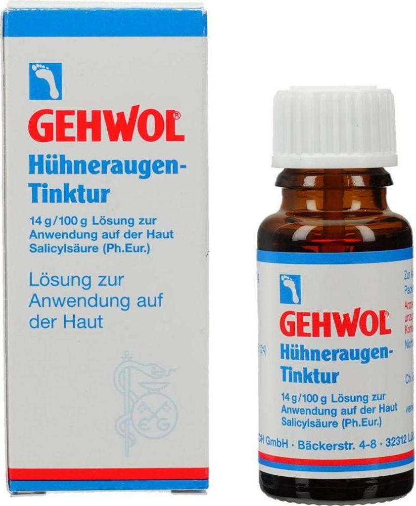 A product box and bottle of Gehwol Hühneraugentinktur.