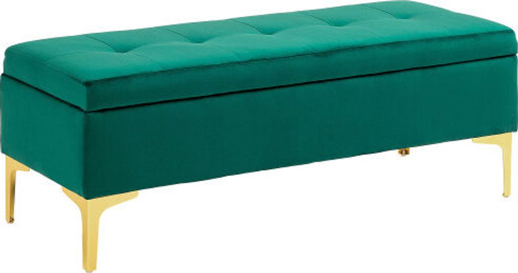 Sitzbank Mit Stauraum Polsterbank Samtoptik 120x44x44.5 cm Metallbeine Bettbank Fuer Wohnzimmer Schlafzimmer Flur Gruen Hocker