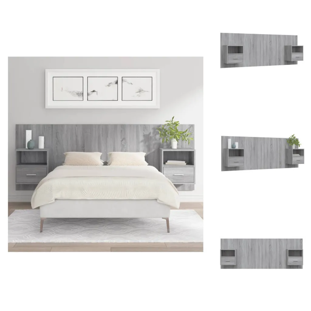 vidaXL Tête de lit avec chevets Gris Sonoma Bois composite 240x35x70 cm