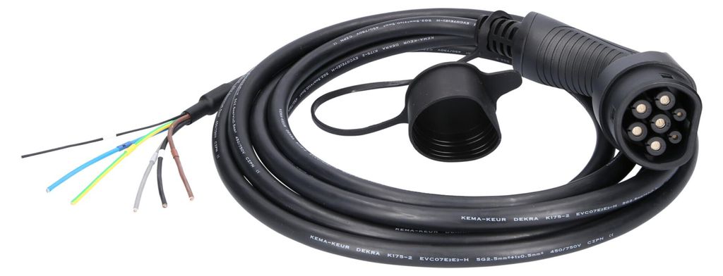 KS Tools efuturo Ladekabel gerade, Ende offen auf Typ 2 Stecker zum Anschluss an eine Wallbox, 3 Phasen, bis zu 11 kW, 16 A, 400 V, Mode 3, 5 Meter