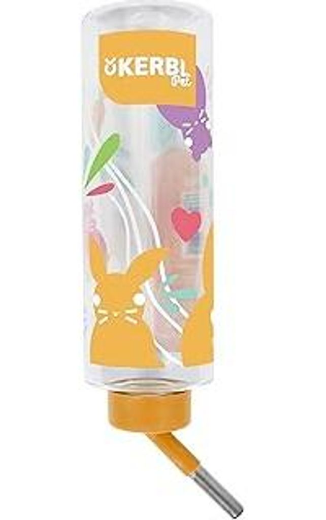 KERBL Trinkflasche Kerbl Pet – 500 ml Fassung (Transparent mit Hasenaufdruck, aus Kunststoff/Edelstahl, für Kaninchen und Kleintiere) 81843