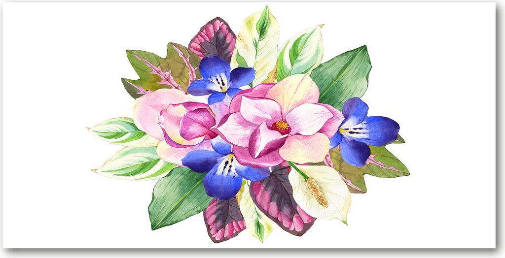 Tulup Glas-Bild -140x70- Wandkunst Dekorative Wand für Küche & Wohnzimmer - Blumen & Pflanzen - Blumenstrauß - Mehrfarbig